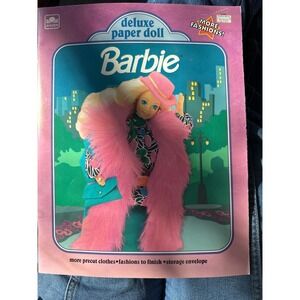 Vintage 1991 Barbie Deluxe Paper Doll Book Golden 1695 Fashions 90s Mattel NOS